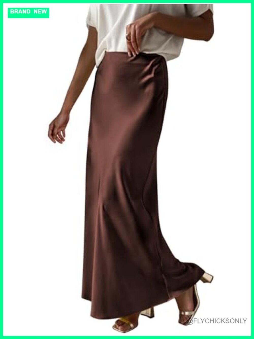 Satin Maxi Skirt High Waist Flared Hemline Loose Fit